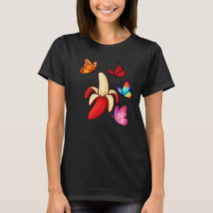 Rode banaan omringd door kleurrijke vlinders t-shirt