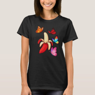 Rode banaan omringd door kleurrijke vlinders t-shirt