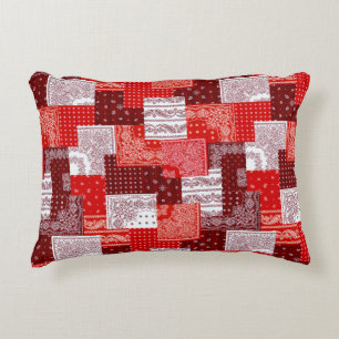 Rode Bandana Patchwork Paisley Naaipatroon Accent Kussen