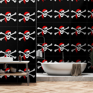 Rode Bandana Piratenvlag Zwart Behang