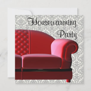 Rode bank damast housewarmingparty kaart