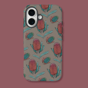 Rode Banksia Waterverf - Australische inheemse blo iPhone 16 Hoesje