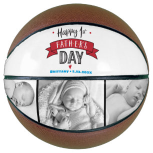 Rode Banner Gelukkige 1e Vaderdag Foto Vet Type Basketbal