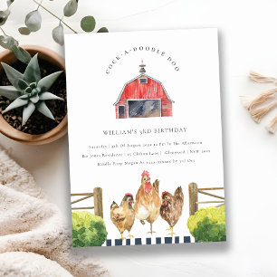 Rode Barn Chicken Boerderij Waterverf Birthday Inv Bedankkaart