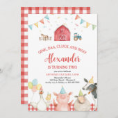 Rode Barn Farm Animals Barnyard Birthday Invitatio Kaart (Voorkant / Achterkant)