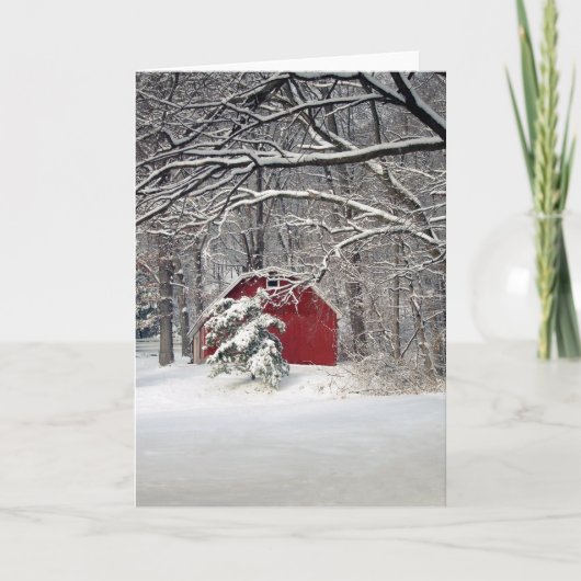 Rode Barn in de sneeuw van 2011 Feestdagen Kaart (Voorkant)