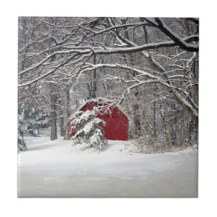 Rode Barn in de sneeuw van 2011 Tegeltje