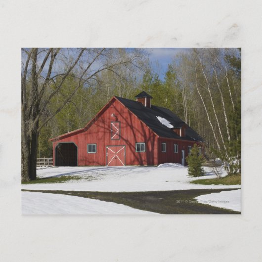 Rode Barn in de winter Briefkaart (Voorkant)