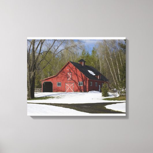 Rode Barn in de winter Canvas Afdruk (Voorkant)