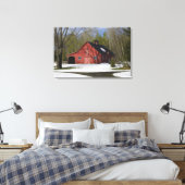 Rode Barn in de winter Canvas Afdruk (Insitu (Slaapkamer))
