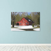 Rode Barn in de winter Canvas Afdruk (Insitu (Houten vloer))