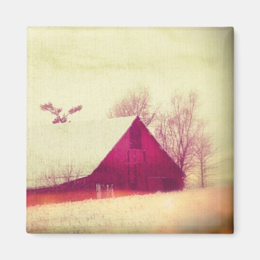 Rode Barn in de winter Magneet (Voorkant)