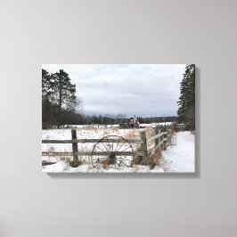 Rode Barn in de winter op Canvas