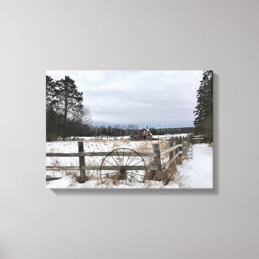 Rode Barn in de winter op Canvas Afdruk (Voorkant)