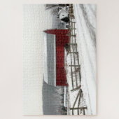 Rode Barn in sneeuw Schilderachtig puzzel (Verticaal)