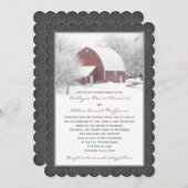Rode Barn in Winter Wedding Invitation 2 Kaart (Voorkant / Achterkant)