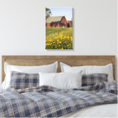Rode Barn met gele wilde bloemen Canvas Afdruk (Insitu (Slaapkamer))