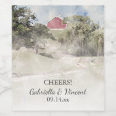 Rode Barn op het Boerderij van het heuvelland Wijn Etiket (Enkel label)