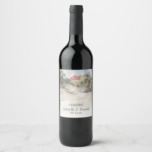 Rode Barn op het Boerderij van het heuvelland Wijn Etiket (Voorkant)