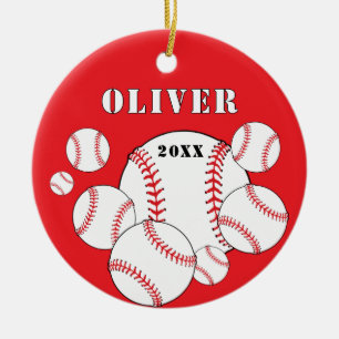 Rode Baseball Sport Kinderen Aandenken Kerstmis Keramisch Ornament