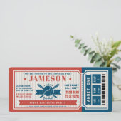 Rode  Baseball Ticket Birthday Kaart (Staand voorkant)