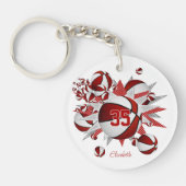 rode basketbal blowout meisjes jersey nummer sleutelhanger (Voorkant)