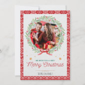 Rode Beige Foto Kerst Kaart (Voorkant)