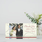 Rode beige wervel Dank u bruiloft foto kaarten (Staand voorkant)