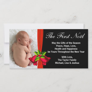 Rode Bellen Baby's Eerste Kerst Foto Kaart
