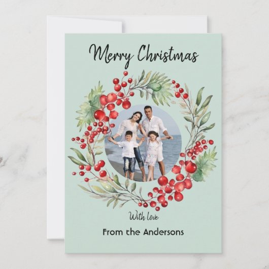 Rode Bes Kerstkrans Wintergroene Wens Feestdagenkaart (Voorkant)