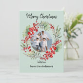 Rode Bes Kerstkrans Wintergroene Wens Feestdagenkaart (Staand voorkant)