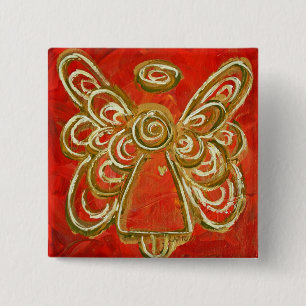 Rode Beschermengel Kunst Douane Vakantie Knoop Spe Vierkante Button 5,1 Cm
