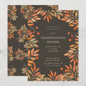 Rode bessen & bladeren bruin Thanksgiving Diner Kaart (Voorkant / Achterkant)