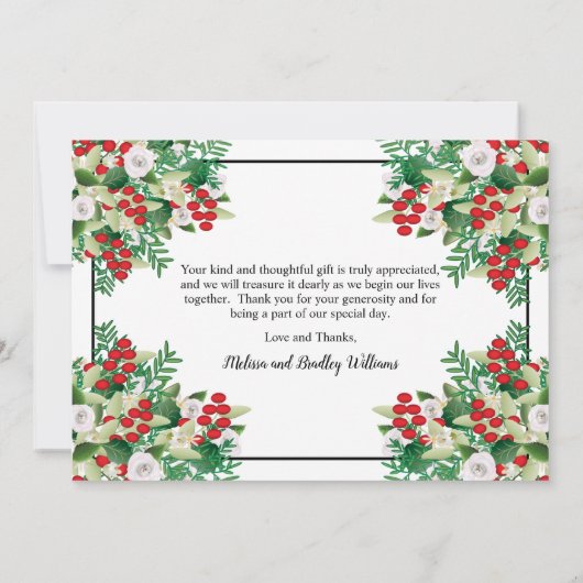 Rode bessen Bloemen Vakantie bruiloft Dank u Bedankkaart (Achterkant)