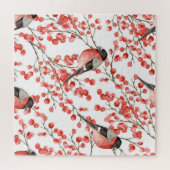 Rode bessen Bullfinches Waterverf Patroon Legpuzzel (Horizontaal)