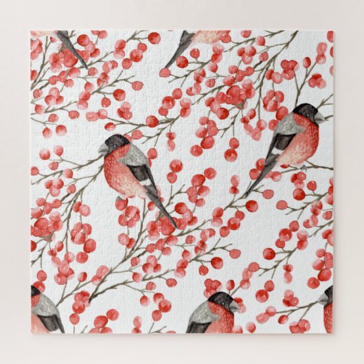 Rode bessen Bullfinches Waterverf Patroon Legpuzzel (Verticaal)