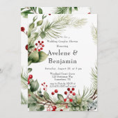 Rode bessen dennen krans bruiloft koppels douche kaart (Voorkant / Achterkant)