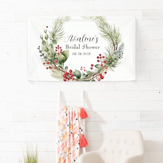 Rode bessen dennenkrans bruidsshower spandoek (Insitu)