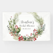 Rode bessen dennenkrans bruidsshower spandoek (Horizontaal)