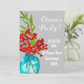 Rode bessen elegante dinerfeest kaart (Staand voorkant)