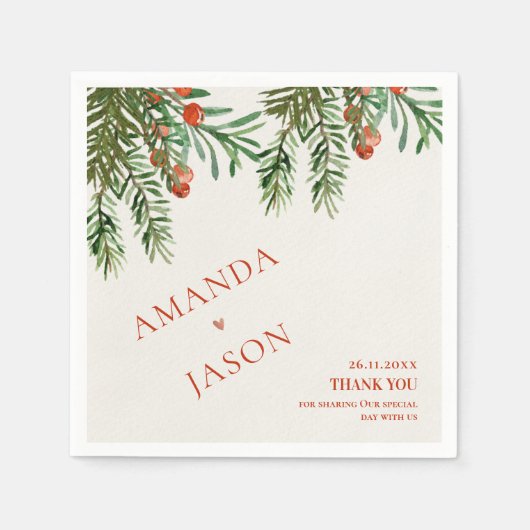 Rode bessen en bladeren feestelijke kerst bruiloft servet (Voorkant)