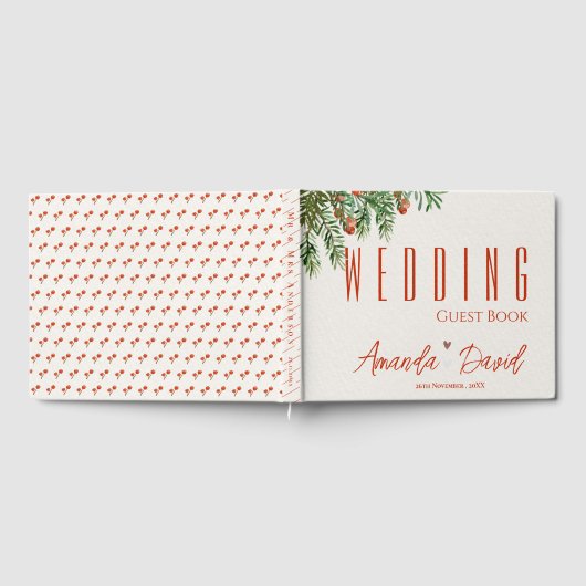 Rode bessen en bladeren kerst feestelijke bruiloft gastenboek (Volledig)
