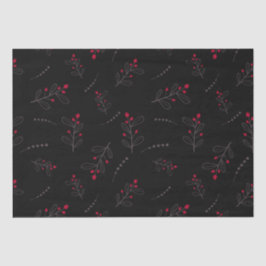 Rode bessen en bladeren Kerstmis zwart Tissuepapier
