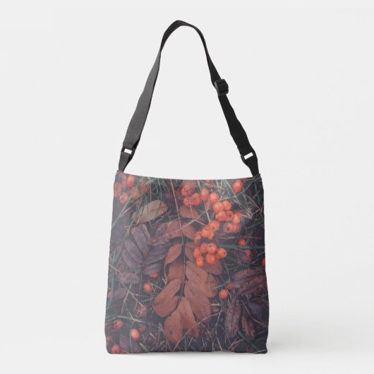 Rode bessen en bruine herfstbladeren crossbody tas (Achterkant)