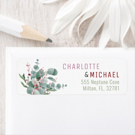 Rode bessen en Eucalyptus Weddenschap Etiket (Insitu)