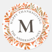 Rode bessen en herfstbladeren monogram ronde sticker (Voorkant)