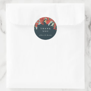 Rode bessen + Eucalyptus Kerstmis Dank u Ronde Sticker
