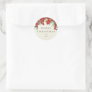 Rode bessen + Eucalyptus Prettig Kerstfeest/maatkl Ronde Sticker
