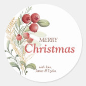 Rode bessen groen Elegante kerst Ronde Sticker (Voorkant)