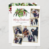 Rode Bessen Groene 5 Foto Kerstmis  Feestdagenkaart (Voorkant / Achterkant)